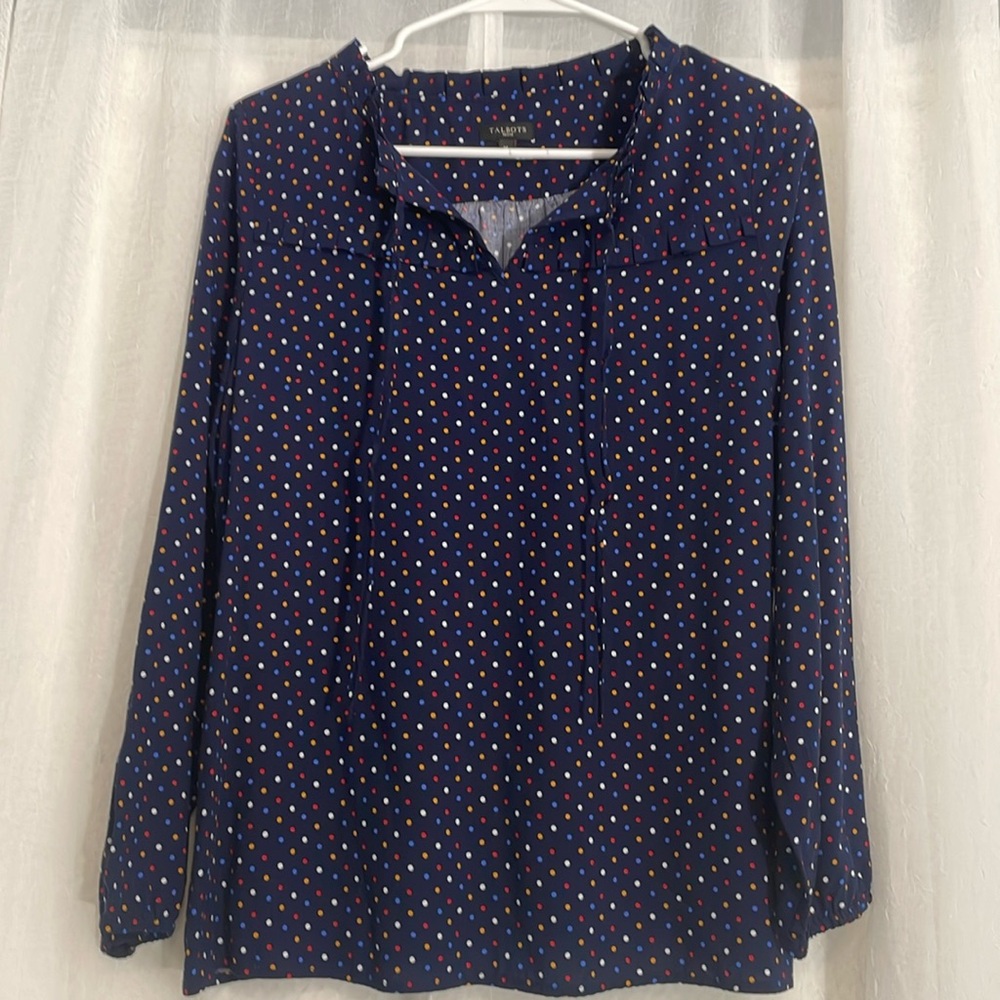 Talbots Women’s blue colorful Polka Dot long sleeve Blouse SIZE M PETITE